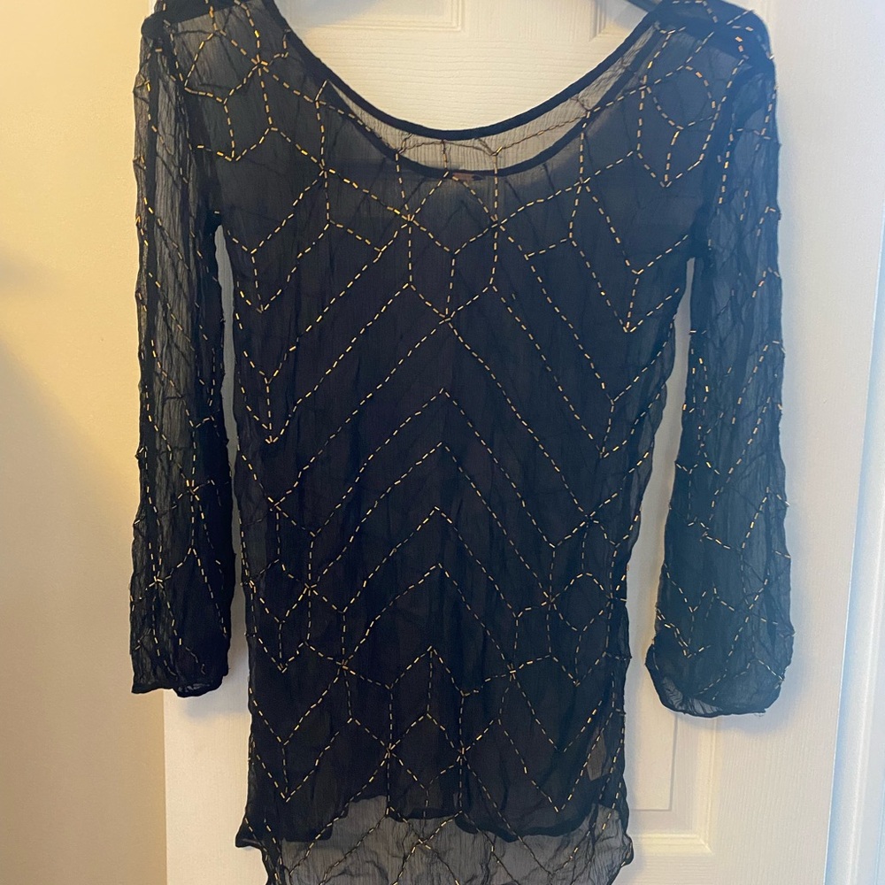 Free People Sheer Beaded Women's Top Small NWT